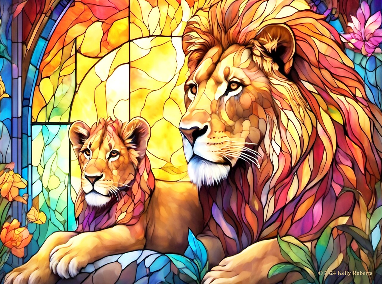Sunsout Stained Glass Zoo Lion Family 1000 pc Jigsaw Puzzle 73312